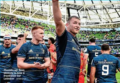  ?? SPORTSFILE ?? Thumbs up: Ross Molony is now a frontliner for Leinster