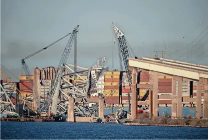  ?? JOSH MORGAN/USA TODAY ?? Though the U.S. Army Cops of Engineers announced a tentative plan to fully reopen Baltimore’s Fort McHenry Channel, the timeline for replacing the collapsed bridge remains uncertain.