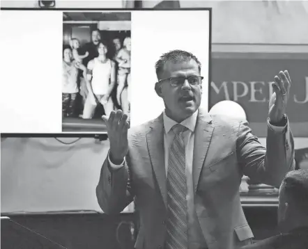  ?? PHOTOS BY LIZ DUFOUR/CINCINNATI ENQUIRER ?? D. Andrew Wilson, Ohio special prosecutor, delivers the rebuttal in closing arguments during the trial of George Wagner IV.