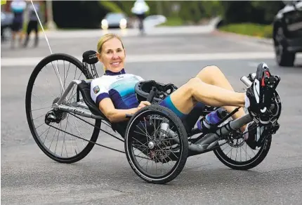  ?? BILL WECHTER ?? Michelle Pinard, 51, of Encinitas will pedal 220 miles this month to raise money for the Challenged Athletes Foundation.