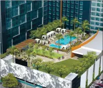  ?? SWENSON, AMCAL ?? The swimming pool and gathering areas of The Grad, a 19-story, 260-unit housing high-rise on East San Carlos Street between South Second Street and South Third Street in downtown San Jose are shown in this concept drawing.