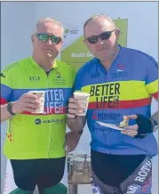  ?? ?? THE TWO CHAIRMEN! Chair of the St Joseph’s Foundation board, Maurice Riordan (left) with the chairman of Better Life Cycle, John Walsh catching up over a coffee and scone.