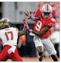  ?? KYLE ROBERTSON / COLUMBUS DISPATCH ?? Wide receiver Binjimen Victor has four touchdown catches in the first six games. “We’re not even scratching the surface of his ability level,” coach Urban Meyer said.