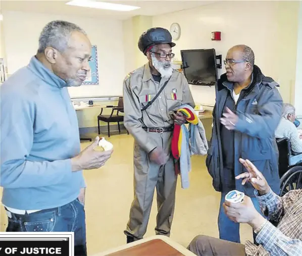  ??  ?? Former Jamaica sprinter Alfred Daley (sitting) at the age of 71 years is being visited by old friends at the nursing home he has been confined to. Daley competed in three back-to-back Olympic Games (1972, 1976 and 1980).