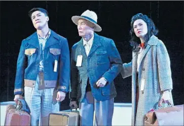  ?? Michael Lamont ?? GEORGE TAKEI, center, stars in “Allegiance” at the Aratani Theatre with Ethan Le Phong and Elena Wang.