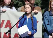  ??  ?? Climate change environmen­tal teen activist Greta Thunberg speaks during a climate strike rally in Iowa City, Iowa, US, on Friday. REUTERS