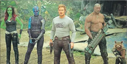  ?? "440$*"5&% 13&44 1)050 ?? This image released by Disney-Marvel shows Zoe Saldana, from left, Karen Gillan, Chris Pratt, Dave Bautista and Rocket, voiced by Bradley Cooper, in a scene from, “Guardians Of The Galaxy Vol. 2.”