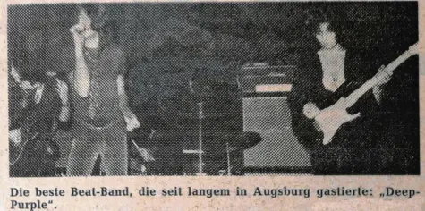  ??  ?? Der Text unter dem Foto in unserer Zeitung war 1969 eindeutig: Der Auftritt von Deep Purple kam in Augsburg sehr gut an.