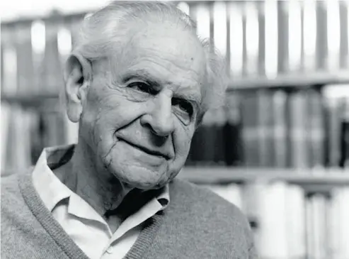  ?? LUCINDA DOUGLAS-MENZIES / WIKIMEDIA COMMONS ?? Calls for rigorous proof and open debate by Karl Popper — shown in 1990 — should hold appeal as a unifying force to serious thinkers of all political stripes, writes Peter Shawn Taylor.