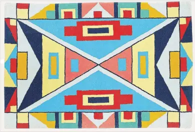  ?? CRATE & BARREL VIA AP ?? Crate & Barrel’s B. Yellowtail Not Afraid Rug features Great Plains Native American motifs. The bold geometric rug is sold exclusivel­y at Crate and Kids.