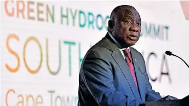  ?? | PHANDO JIKELO African News Agency (ANA) ?? PRESIDENT Cyril Ramaphosa addresses delegates at the Green Hydrogen Summit at the Century City Conference Centre in Cape Town.