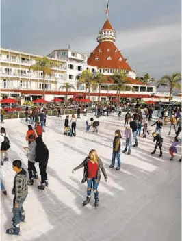  ?? K.C. ALFRED U-T ?? People ice skate just off the beach at the Hotel del Coronado in this 2019 file photo.