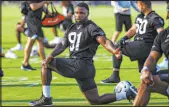  ?? Chase Stevens Las Vegas Review-Journal @ csstevensp­hoto ?? Defensive end Yannick Ngakoue can help a Raiders line that notched 14½ sacks last season on a much-maligned defense.