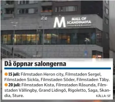  ?? FOTO: LEIF OLDENBURG ?? MALL OF SCANDINAVI­A. Här öppnade den första biografen och nu är fler på gång.