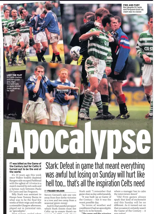  ??  ?? LOST THE PLOT Di Canio clashes with Ferguson and, right, Durrant hails scrappy winner from Laudrup, far right
FIRE AND FURY But despite Di Canio and Ferguson bust-up, clash was no classic