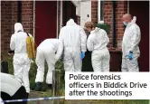  ??  ?? Police forensics officers in Biddick Drive after the shootings