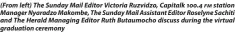  ?? ?? (From left) The Sunday Mail Editor Victoria Ruzvidzo, Capitalk 100.4 station FM Manager Nyaradzo Makombe, The Sunday Mail Assistant Editor Roselyne Sachiti and The Herald Managing Editor Ruth Butaumocho discuss during the virtual graduation ceremony