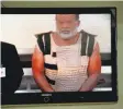  ?? DANIEL OWEN/ THE GAZETTE VIA ASSOCIATED PRESS ?? Colorado Springs shooting suspect Robert Dear appears via video before Judge Gilbert Martinez at the El Paso County Criminal Justice Center for his first court appearance.