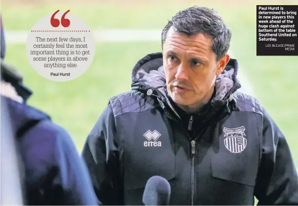  ?? LEE BLEASE/PRIME
MEDIA ?? Paul Hurst is determined to bring in new players this week ahead of the huge clash against bottom of the table Southend United on Saturday.