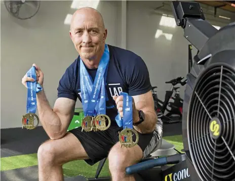  ?? Photo: Kevin Farmer ?? MEDAL HAUL: Peter Roberts won five gold medals in the indoor rowing competitio­n at the Pan Pacific Masters Games.