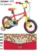  ??  ?? Dino Dudes kids’ bike, £49.99, Argos Sanwells leopard chain strap purse, £38, Dune