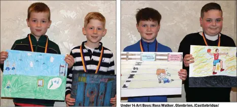  ??  ?? Under 8 Art Boys: Caylum O’Sullivan (Clongeen), Silver, and Fred Devereux (Bree/Davidstown), Gold. Under 14 Art Boys: Ross Walker, Glenbrien, (Castlebrid­ge/ Crossabeg area) Gold, and Michael Butler (Kilrush/Askamore), Bronze.