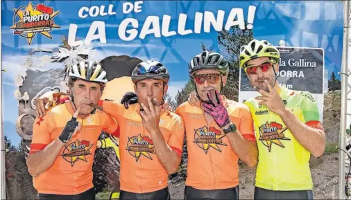  ??  ?? MARCHA CICLISTA. Perico Delgado, invitado estrella de ‘La Purito 2019’, junto a Joaquim Rodríguez, José Antonio Hermida y Óliver Avilés.