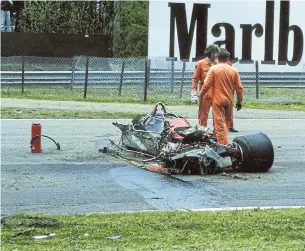  ?? HOCH ZWEI/GETTY IMAGES FILE PHOTO ?? Canadian driver Gilles Villeneuve died in a Formula 1 crash at the Belgian Grand Prix in 1982 when a collision with another car sent his Ferrari airborne, flinging him into the catch fencing.