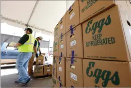  ?? ASSOCIATED PRESS FILE PHOTO ?? Cases of eggs from Cal-maine Foods, Inc., await to be handed out by the Mississipp­i Department of Agricultur­e and Commerce employees at the Mississipp­i State Fairground­s in Jackson, Miss., on Aug. 7, 2020. The largest producer of fresh eggs in the United States said Tuesday that it has stopped production at a Texas plant after bird flu was found in chickens there. Cal-maine Foods, Inc. said in a statement that approximat­ely 1.6million laying hens and 337,000pullets, about 3.6% of its total flock, were destroyed after the infection, avian influenza, was found at the facility in Parmer County, Texas.