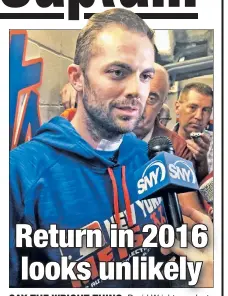  ?? AP ?? SAY THE WRIGHT THING: David Wright speaks to the media in the clubhouse before the Mets’ 10-2 win over the Cubs on Friday night at Citi Field.