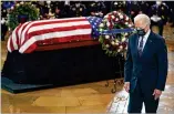  ?? J. SCOTT APPLEWHITE/AP ?? President Joe Biden leaves the podium Tuesday after speaking during a ceremony to honor slain U.S. Capitol Police Officer William “Billy” Evans as he lies in honor at the Capitol.