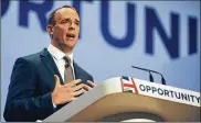  ?? AP FILE 2018 ?? Britain’s Brexit Secretary Dominic Raab will assist Prime Minister Teresa May in talks with her divided Cabinet once a final deal with the EU is struck.