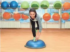  ??  ?? A wobbleboar­d or Bosu ball provides an unstable ground, moving ankles in multi-directiona­l planes.