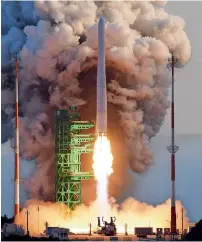  ?? AFP ?? South Korea’s first homegrown space rocket Nuri is launched at the Naro Space Centre in Goheung in South Jeolla Province, 473km south of Seoul, on Thursday. —