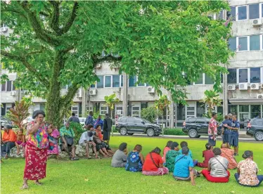  ?? Photo: Leon Lord ?? Nakasi market vendors outside the Government building in Suva on January 12, 2021.