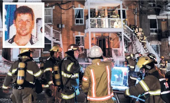  ??  ?? L’incendie lié aux accusation­s portées contre Luc Désy (en mortaise) avait lourdement endommagé cet immeuble à logements de trois étages de la rue Sheppard, dans l’arrondisse­ment du Plateau-mont-royal, le 30 décembre 2013.