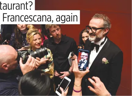  ??  ?? ITALIAN CHEF Massimo Bottura talks with the press after receiving the Best Restaurant award for his restaurant L´Osteria Francescan­a during the World’s 50 Best Restaurant­s awards in Bilbao, Spain on June 19.