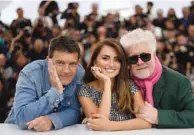  ??  ?? Spanish actors Banderas and Cruz with Spanish film director Almodovar pose during a photocall for the film Dolor Y Gloria (Pain and Glory) at the 72nd edition of the Cannes Film Festival.