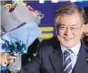  ??  ?? Moon Jae-in campaigns in Seoul on Monday.