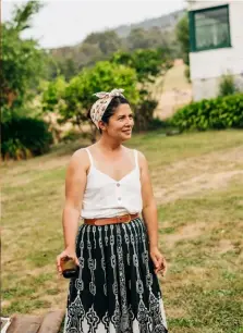  ??  ?? LEFT Fresh-baked mulberry clafoutis: “Pretty much any stone fruit or berry is great in this dessert,” says Analiese.
ABOVE AND BELOW LEFT Analiese at her farm in the Huon Valley, a place of winding country roads and mystical skies.