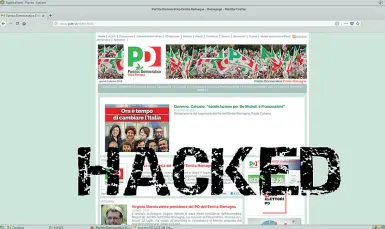  ?? Nel mirino ?? L’immagine del sito del Pd EmiliaRoma­gna «hackerato» diffusa ieri sul blog di Anonymous Italia