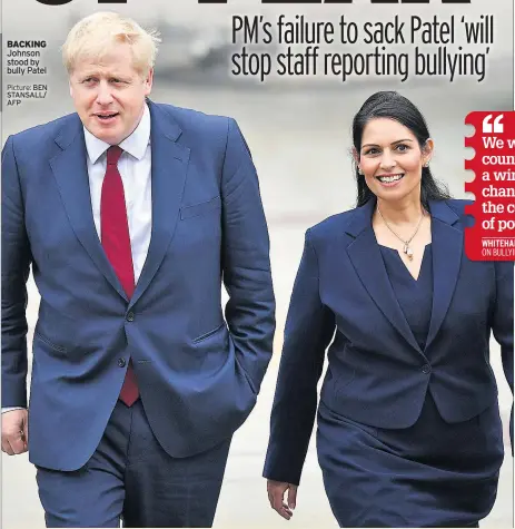  ?? Picture: BEN STANSALL/ AFP ?? BACKING Johnson stood by bully Patel
