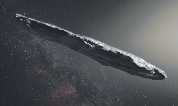  ?? Picture: AFP ?? An artist’s impression of Oumuamua – a 400m-long rock and the first interstell­ar object to enter our solar system.