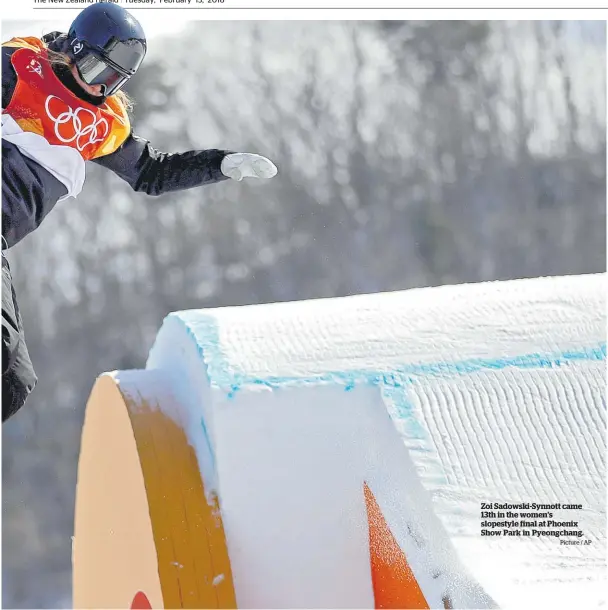  ?? Picture / AP ?? Zoi Sadowski-Synnott came 13th in the women’s slopestyle final at Phoenix Show Park in Pyeongchan­g.