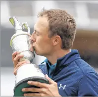  ?? "1 1)050 ?? Jordan Spieth of the United States kisses the trophy after winning the British Open Golf Championsh­ips at Royal Birkdale, Southport, England, Sunday.