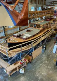  ??  ?? RIGHT: Work on the new boat gets under way at the Brooklyn Boat Yard using cold moulded douglas fir and mahogany