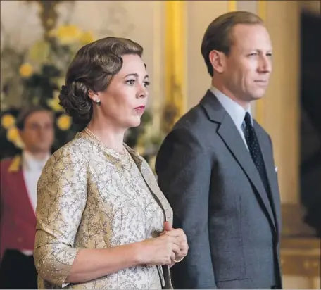  ?? Sophie Mutevelian ?? “THE CROWN,” a Netf lix series, has new leads portraying Queen Elizabeth II and Prince Philip: Olivia Colman and Tobias Menzies.