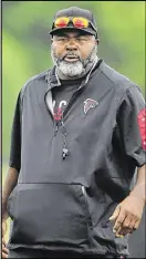  ?? CURTIS COMPTON / CCOMPTON@ AJC.COM ?? Falcons defensive line coach Bryan Cox, 48, was a holdover from former coach Mike Smith’s staff.