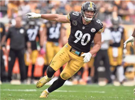  ?? ASSOCIATED PRESS ?? Rookie linebacker T.J. Watt, a former Wisconsin star, has four sacks for the Pittsburgh Steelers this season.