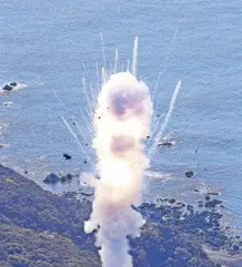  ?? REUTERS ?? Japan’s Space One’s Kairos rocket exploded shortly after its inaugural launch in Kushimoto town, Wakayama prefecture in Japan yesterday.